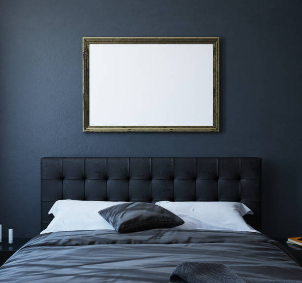 istock Mock-up poster in dark luxury bedroom interior, classic style 1027116136