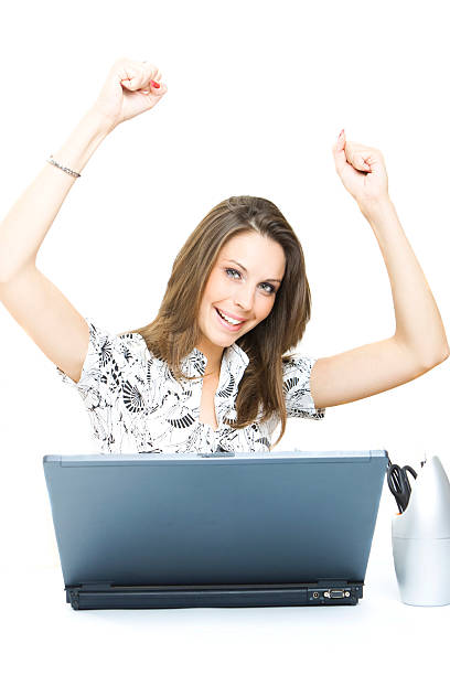 istock Young businesswoman with lap-top 102711685