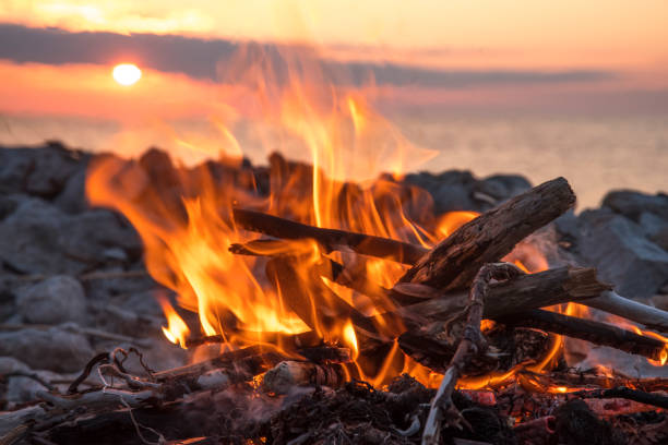 istock fire burns near the sea 1027120978