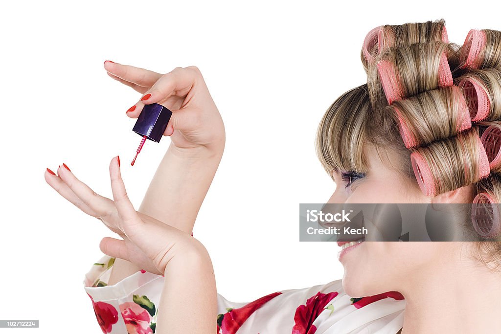Mulher com cabelo comprido Rolo - Foto de stock de Adulto royalty-free