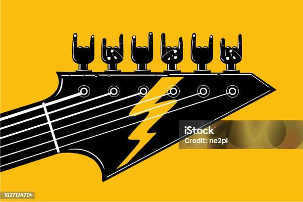 Rock And Roll Indie Festival And Party Template Hardrock Music Poster With Guitar And Human Hand Vector Illustration For Heavy Metal Fans Stock Illustration - Download Image Now