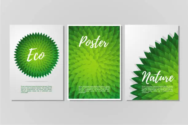 Vector illustration of Abstract vector background set. Trendy ecology posters template with succulents. Cover with vibrant gradient.