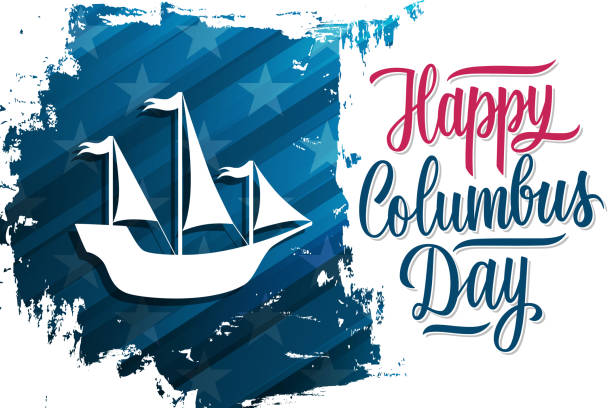 istock USA Columbus Day celebrate banner with Columbus Ship on brush stroke background and hand lettering text Happy Columbus Day. 1027125272