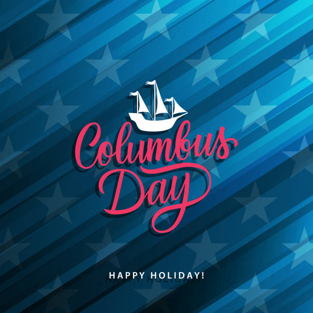 United States Columbus Day celebrate card with handwritten lettering and Columbus ship. United States Columbus Day celebrate card with handwritten lettering and Columbus ship. Vector illustration. columbus day stock illustrations