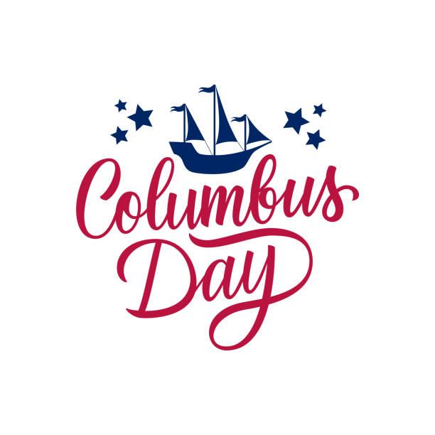 Columbus Day handwritten inscription with Columbus ship. Creative typography for United States national holiday greetings and invitations. Columbus Day handwritten inscription with Columbus ship. Creative typography for United States national holiday greetings and invitations. Vector illustration. columbus day stock illustrations