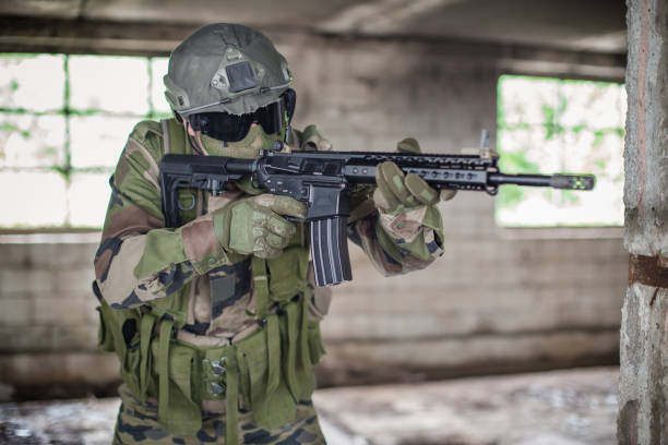 istock Soldier in a ruin  building 1027140666
