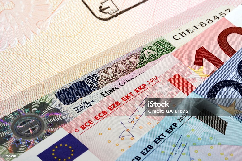 Schengen visa e Euro - Foto stock royalty-free di Schengen Agreement