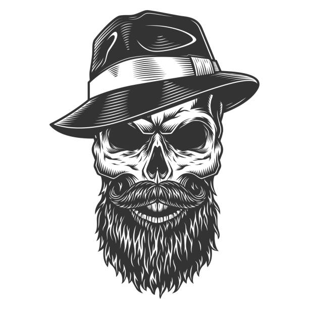 Skull in the fedora hat Skull in the fedora hat Vector illustration mob boss stock illustrations