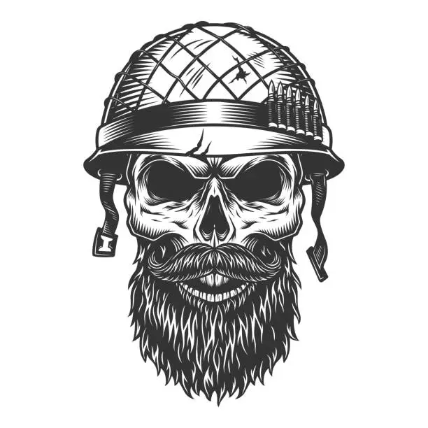 Vector illustration of Skull in the soldier helmet