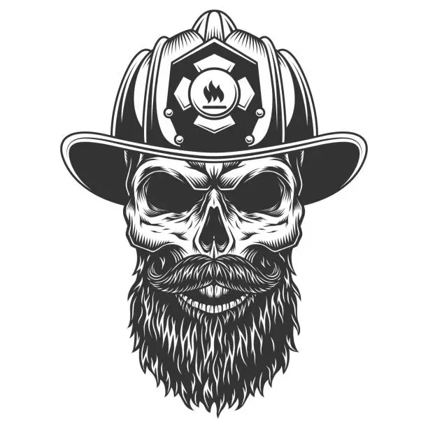 Vector illustration of Skull in the fireman hat