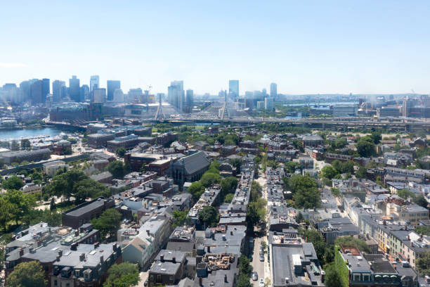 보스턴 공중 - boston aerial view charles river residential structure 뉴스 사진 이미지