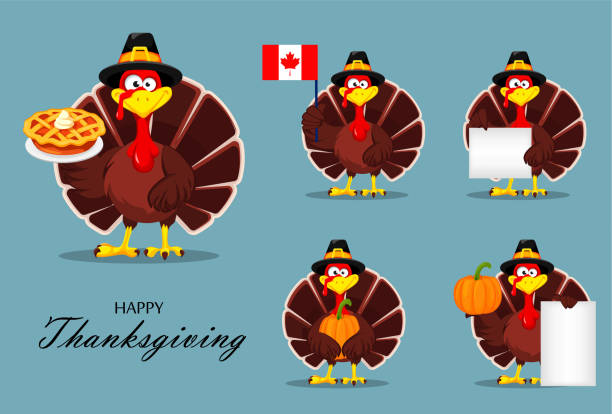 ilustraciones, imágenes clip art, dibujos animados e iconos de stock de pavo de acción de gracias. feliz día de acción de gracias - thanksgiving dinner party turkey feast day
