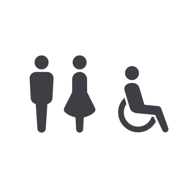 性別アイコン。男と女のアイコンは、ミニマルなデザインを分離しました。トイレ行アイコン、アウトライン ベクトル記号, 直線的なスタイルのピクトグラムが白で隔離。トイレ記号、ロゴ� - public restroom bathroom restroom sign sign点のイラスト素材／クリップアート素材／マンガ素材／アイコン素材