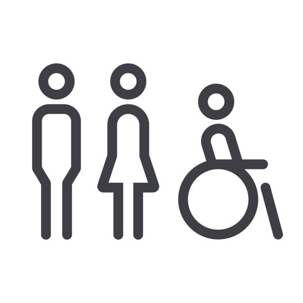 性別アイコン。男と女のアイコンは、ミニマルなデザインを分離しました。トイレ行アイコン、アウトライン ベクトル記号, 直線的なスタイルのピクトグラムが白で隔離。トイレ記号、ロゴ� - public restroom bathroom restroom sign sign点のイラスト素材／クリップアート素材／マンガ素材／アイコン素材