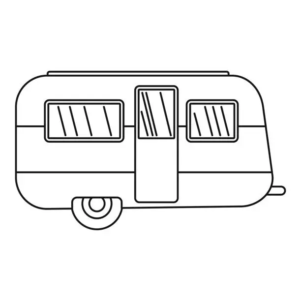 Vector illustration of Retro travel trailer icon, outline style