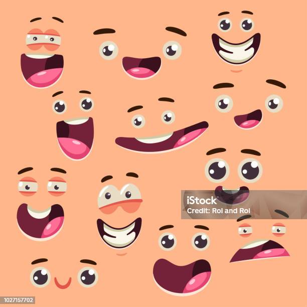 Collection De Bandes Dessinées De Visage Mignon Ensemble De Vecteur Dyeux Et La Bouche Avec Différentes Expressions Et Émotions Isolées Sur Fond Vecteurs libres de droits et plus d'images vectorielles de Cartoon