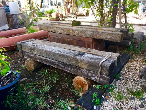 istock Garden Table and Chairs Made From Wooden Timber 1027158604