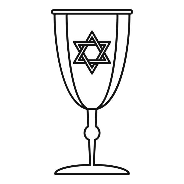 икона чашки иудаизма, стиль контура - passover wine book judaism stock illustrations