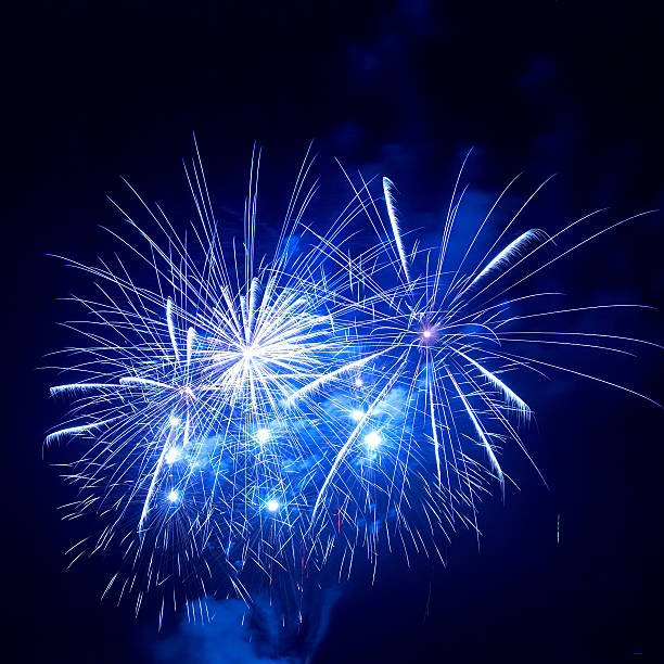 istock Beautiful blue fireworks in the night sky 102716791