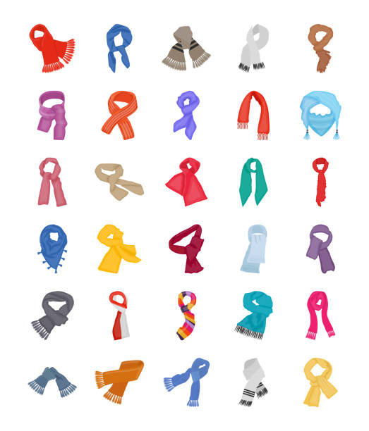 ilustraciones, imágenes clip art, dibujos animados e iconos de stock de bufandas y chales conjunto - scarf