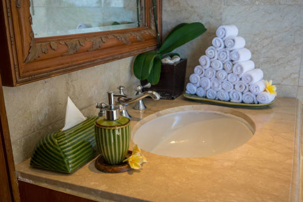 istock luxury white towel arrangement at toilet sink 1027170186