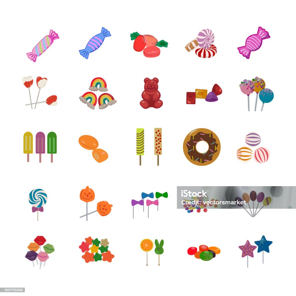 Sweet Candies Flat Icons This luscious candy sweets flat icons pack is covering sweets, candies, popsicles, kids sweet snacks, chewable candies and many more to be helpful in confectionery projects, kitchennries as well as chef assignments. So, if you have assignments or projects related to sweets, desserts, dessert decoration, food blogging,, bakeries or any other related assignment you can definitely grab this pack and use these colorful creative icons in your project Gummi Bears stock vector