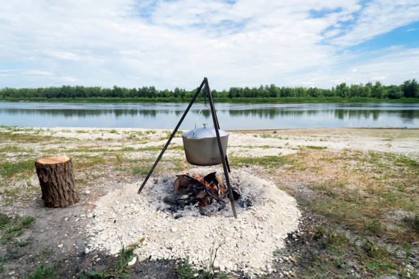 istock shooting of cauldron on a fireplace near the river 1027174896