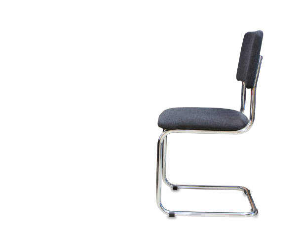 Profile view of modern office chair from gray cloth over white