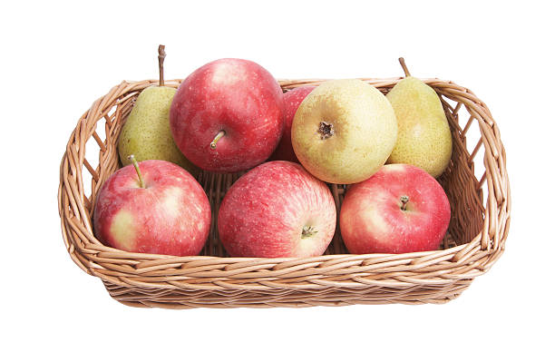 istock Autumnal  basket with fruits on a white 102717602
