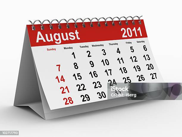 2011 Año Calendario De Agosto Imagen 3d Aislada Foto de stock y más banco de imágenes de 2011 - 2011, Agosto, Calendario