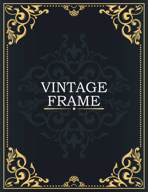 Gold decorative frame. Interwoven vintage ornament. Flowers and leaves. Greeting card in grunge or retro style. Design of books, invitations, postcards, booklets. Gold decorative frame. Interwoven vintage ornament. Flowers and leaves. Greeting card in grunge or retro style. Luxurious template for monogram, background of initials, design of books, invitations, postcards, booklets. pics of a cute muslim outfits stock illustrations