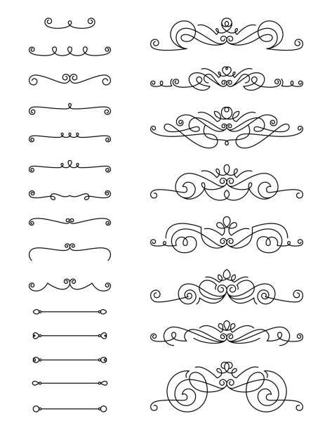 Swirl Text Divider Set Flourish and Text Divider Set embellishment stock illustrations