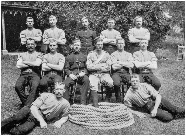 Navy and Army antique historical photographs: Tug of war team Navy and Army antique historical photographs: Tug of war team military photos stock illustrations