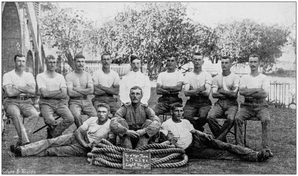istock Navy and Army antique historical photographs: Tug of war team 1027186970