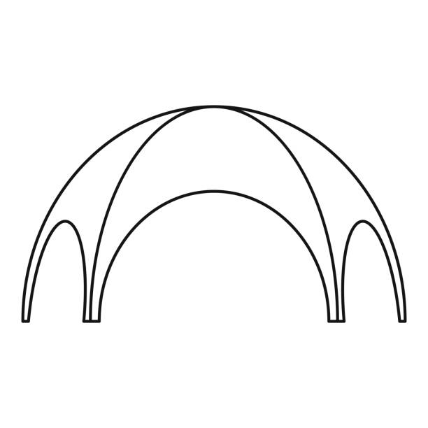 круглая значок палатки, стиль контура - image computer graphic tent shade stock illustrations