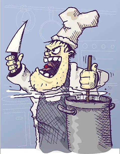 Vector illustration of Angry chef with knife