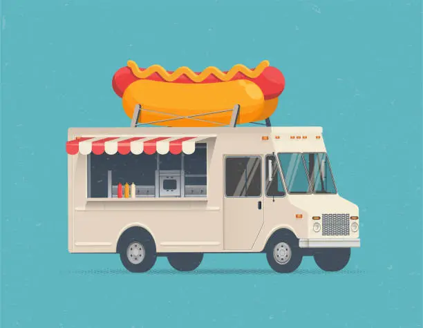 Vector illustration of Hot Dog Street Food Truck.