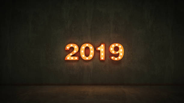 istock marquee light 2019 letter sign, New Year 2019. 3d rendering 1027193588