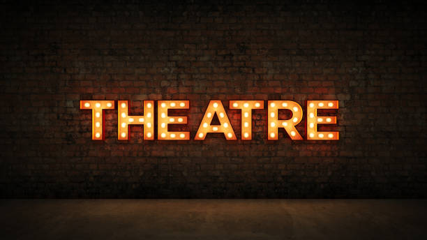 istock Neon Sign on Brick Wall background - Theatre. 3d rendering 1027194222