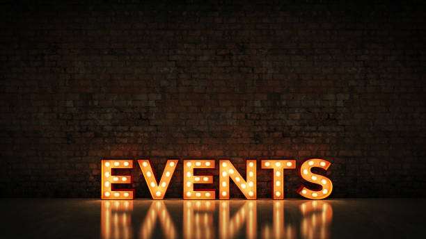 istock Neon Sign on Brick Wall background - Events. 3d rendering 1027194288
