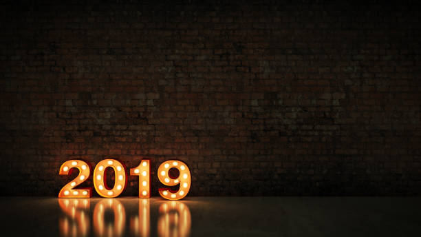 istock marquee light 2019 letter sign, New Year 2019. 3d rendering 1027194378