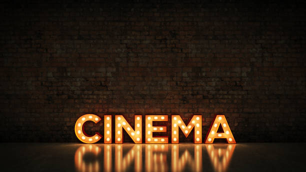 istock Neon Sign on Brick Wall background - Cinema. 3d rendering 1027194850