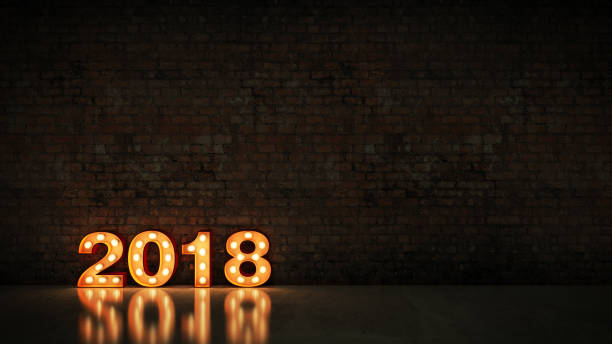 istock marquee light 2018 letter sign, New Year 2018. 3d rendering 1027194954