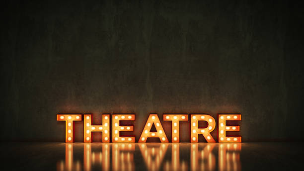 istock Neon Sign on Brick Wall background - Theatre. 3d rendering 1027195084