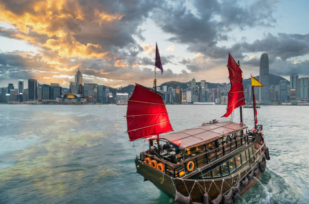 istock Junk boat in Hongkong victoria harbor 1027195160