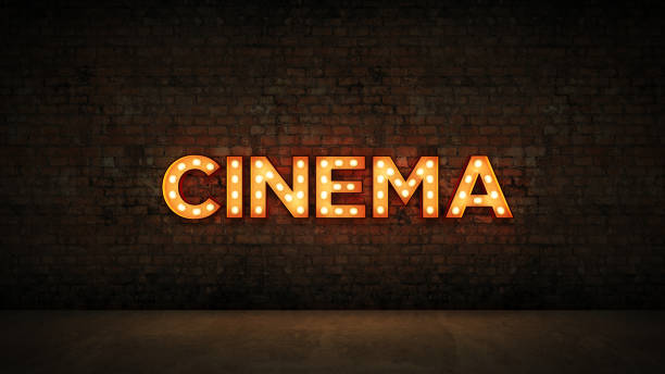 istock Neon Sign on Brick Wall background - Cinema. 3d rendering 1027197528