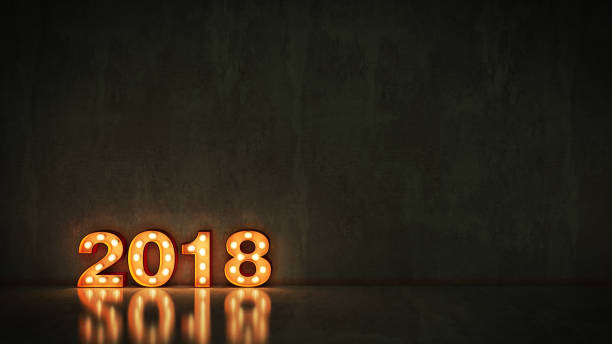 istock marquee light 2018 letter sign, New Year 2018. 3d rendering 1027197576