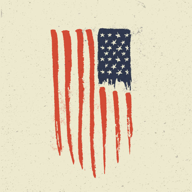 illustrazioni stock, clip art, cartoni animati e icone di tendenza di bandiera americana disegnata a mano. - grungy flag