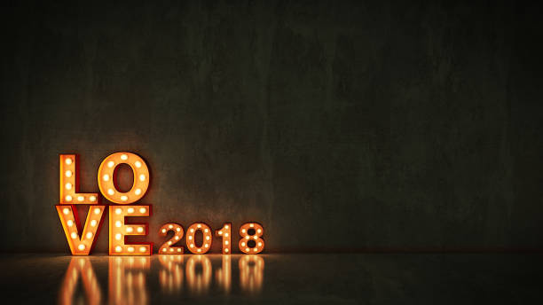 istock marquee light love 2018 letter sign, New Year 2018. 3d rendering 1027197666