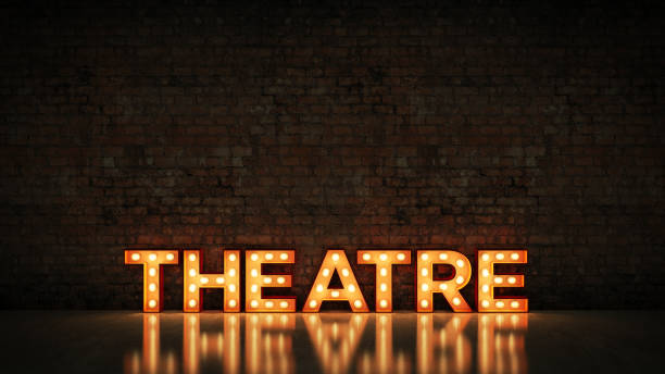 istock Neon Sign on Brick Wall background - Theatre. 3d rendering 1027197720